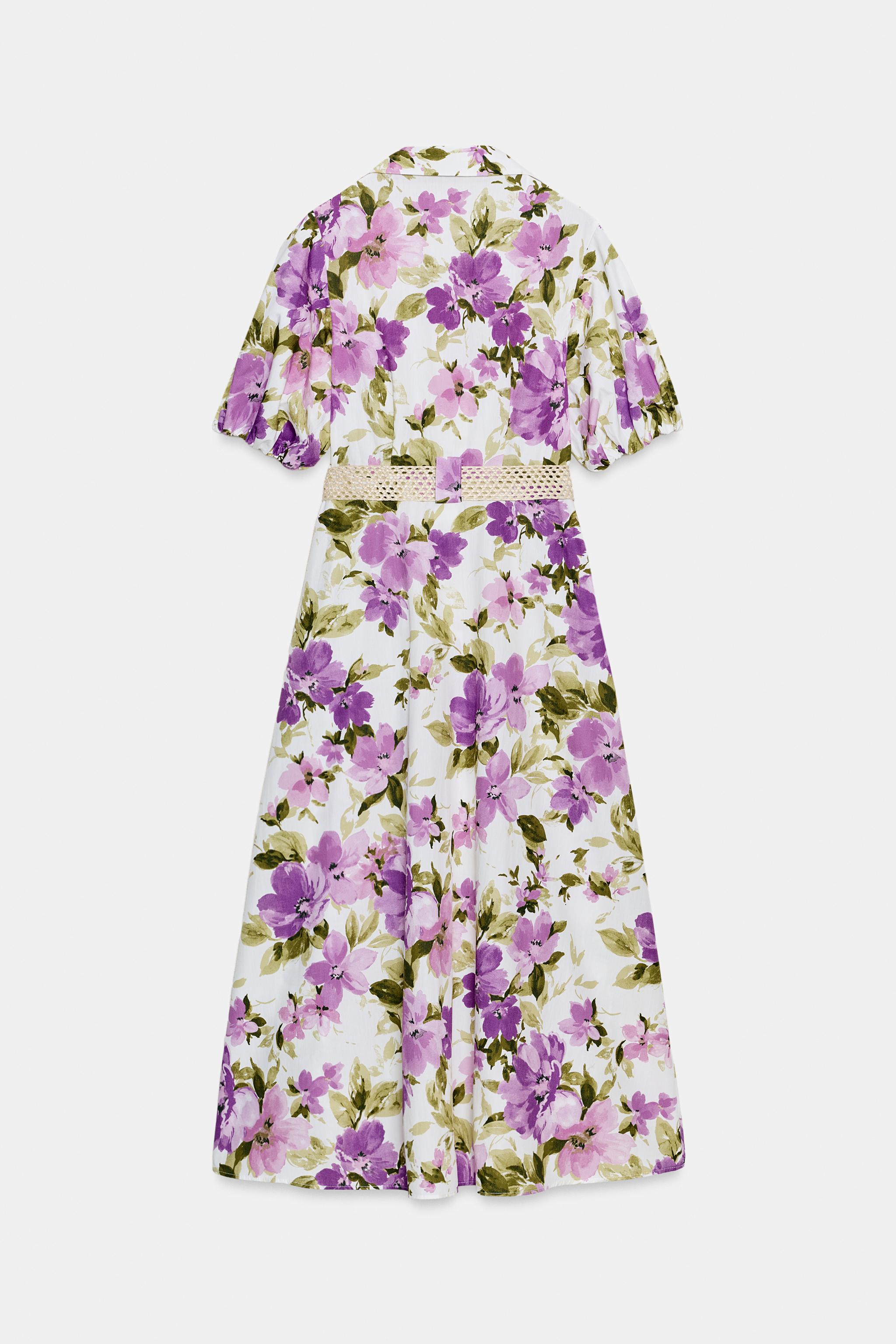 FLORAL PRINT BELTED MIDI DRESS